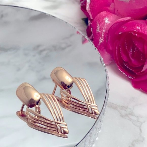 585 Rose Gold Plated Geometry Hollow Earrings - Picture 4 of 9